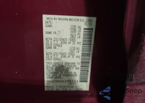 2015 Nissan Murano Platinum z USA, uszkodzony, nr VIN 5N1AZ2MHXFN209551